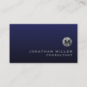 Minimal Luxury Navy Blue Silver Monogram Visitenkarte (Vorderseite)