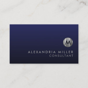 Minimal Luxury Navy Blue Silver Monogram Visitenkarte
