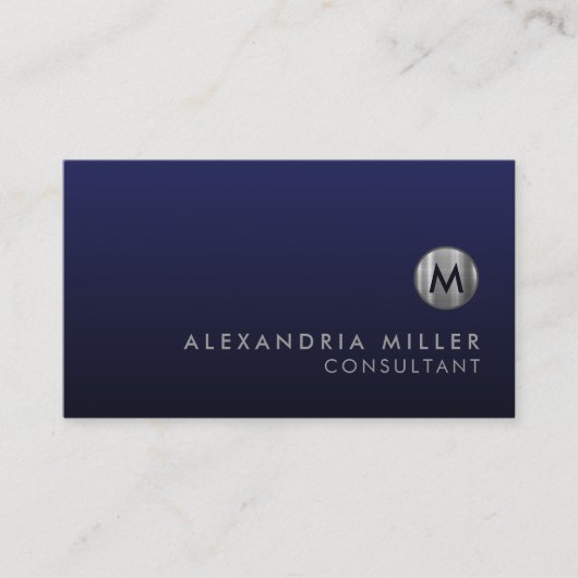 Minimal Luxury Navy Blue Silver Monogram Visitenkarte (Vorderseite)
