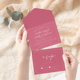 Minimal Magenta Pink Script Hochzeit All In One Einladung