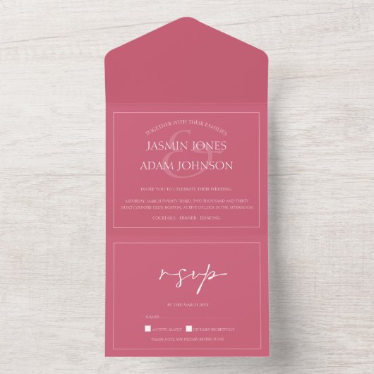 Minimal Magenta Pink Script Hochzeit All In One Einladung (Innen Boden)