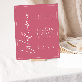 Minimal Magenta Pink Script Hochzeit Begrüßung Zei Poster