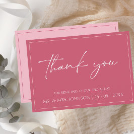 Minimal Magenta Pink Script Hochzeit Danke Karte