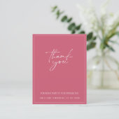 Minimal Magenta Pink Script Hochzeit Dankeskarte (Stehend Vorderseite)