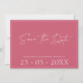 Minimal Magenta Pink Script Hochzeit speichern das Save The Date (Vorderseite)