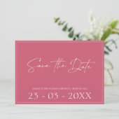 Minimal Magenta Pink Script Hochzeit speichern das Save The Date (Stehend Vorderseite)