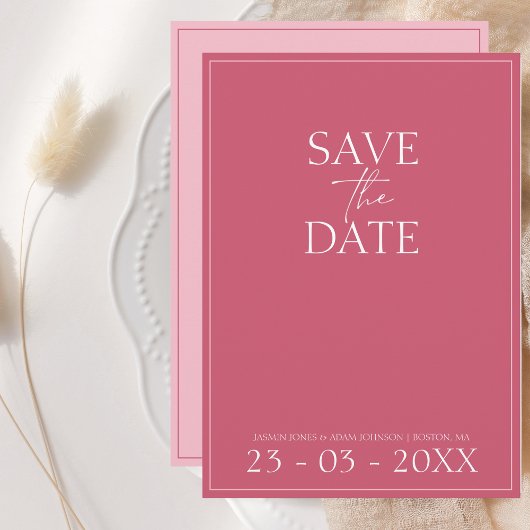 Minimal Magenta Pink Script Hochzeit speichern Sie Save The Date