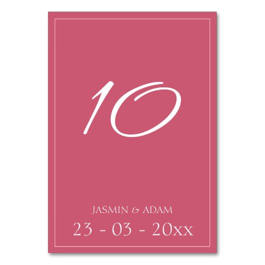 Minimal Magenta Pink Script Hochzeit Tischnummer (Vorderseite)