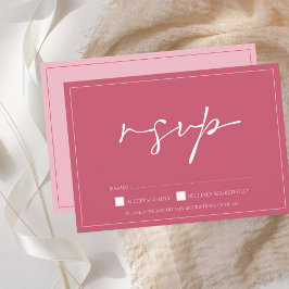 Minimal Magenta Pink Script Wedding RSVP Card Karte