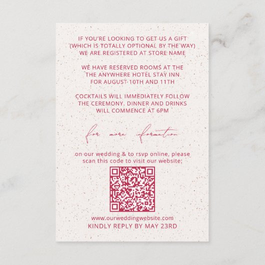 Minimal Magenta Wedding Details Card UAWG QR Code Begleitkarte (Rückseite)