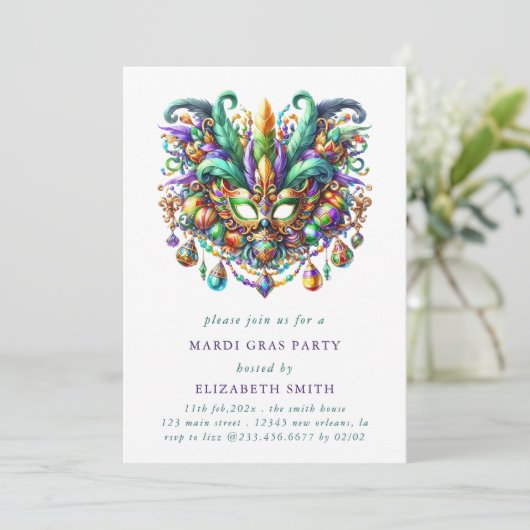 Minimal Mardi Gras Mask Party Einladung (Stehend Vorderseite)