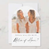Minimal Matron of Honor Vorschlag Card mit Foto Einladung (Vorderseite)