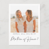 Minimal Matron of Honor Vorschlag Card mit Foto Postkarte (Vorderseite)