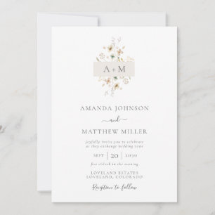 Minimal Mauve Watercolor Floral Monogram Wedding I Einladung
