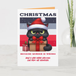 Minimal Mayhem Funny Cat Retro Christmas Photo Feiertagskarte