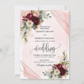 Minimal Merlot Gold Blush Blume Moderne Hochzeit Einladung (Vorderseite)