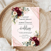 Minimal Merlot Gold Blush Blume Moderne Hochzeit Einladung