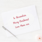 Minimal Merry Christmas from Mom Red and White Ovaler Aufkleber (Umschlag)