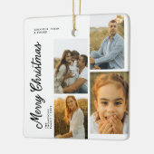 Minimal Merry Christmas Script Family 4 Photos Keramikornament (Links)