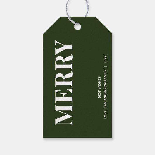 Minimal MERRY | Forest Green Holiday Geschenkanhänger (Vorderseite)