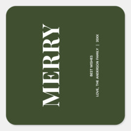 Minimal MERRY | Forest Green Holiday Quadratischer Aufkleber