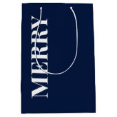 Minimal MERRY | Navy Blue Holiday Mittlere Geschenktüte (Vorderseite)