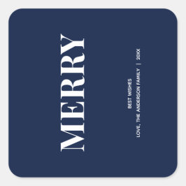 Minimal MERRY | Navy Blue Holiday Quadratischer Aufkleber