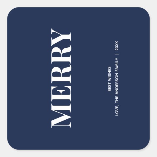 Minimal MERRY | Navy Blue Holiday Quadratischer Aufkleber (Vorderseite)