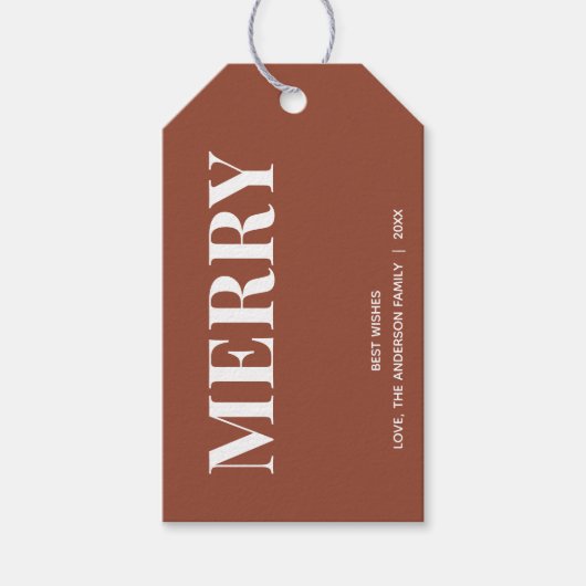 Minimal MERRY | Terracotta Holiday Geschenkanhänger (Vorderseite)