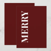 Minimal MERRY | Tiefe rote Weihnachtsgrußkarte Feiertagskarte (Vorne/Hinten)