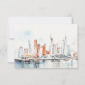 Minimal Miami Florida Skyline Watercolor Wedding RSVP Karte (Rückseite)