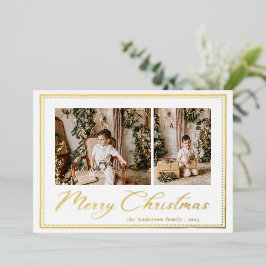 Minimal Minimalist Script Merry Christmas Photo Folien Feiertagskarte