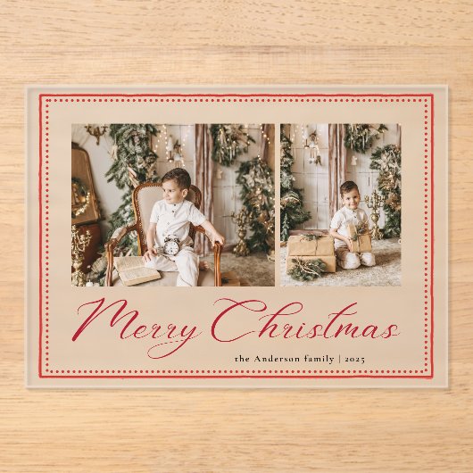 Minimal Minimalist Script Photo Christmas Card Acryleinladungen (Vorderseite)