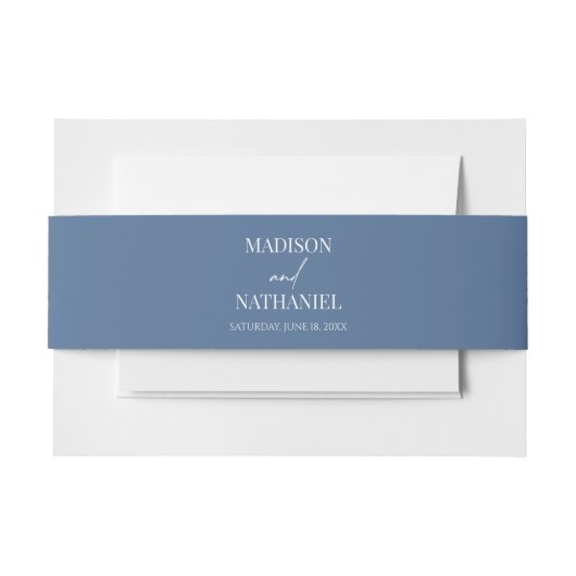 Minimal Minimalistisch Blue White Wedding Einladungsbanderole (Vorderseite Beispiel)