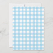 Minimal Minimalistisch moderne Blue Kariert Baby D Einladung (Rückseite)