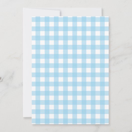 Minimal Minimalistisch moderne Blue Kariert Baby D Einladung (Rückseite)