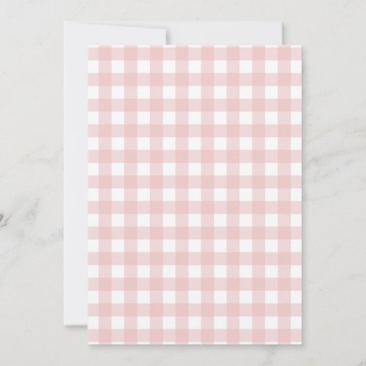 Minimal Minimalistisch moderne, rosa Karierte Baby Einladung (Rückseite)