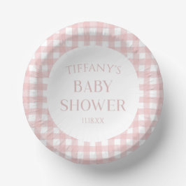 Minimal Minimalistisch rosa Karierte Babydusche Pappteller