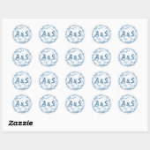Minimal Misty Blue Smoke Initials Date Wedding Runder Aufkleber (Blatt)