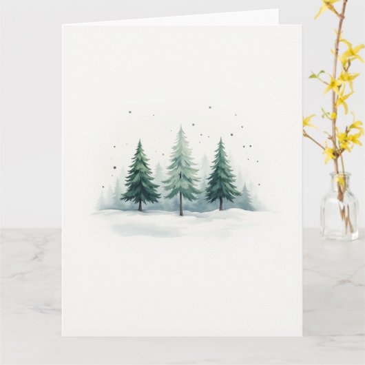 Minimal Misty Evergreen Forest Christmas Karte (Gelbe Blume)
