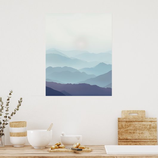 Minimal Misty Mountain Wall Art Print Poster (Küche)