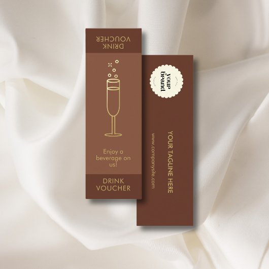 Minimal Mocha Event Logo Gold Bubbly Drink Voucher Mini Visitenkarte