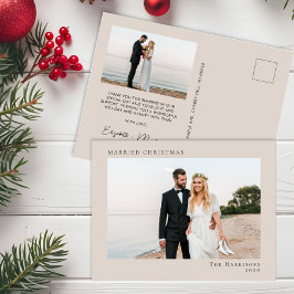 Minimal Modern 2 Foto Verheiratet Weihnachts Taupe Feiertagspostkarte