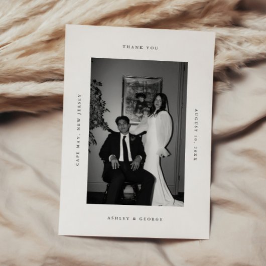 Minimal Modern 2-Photo Wedding Black & White Dankeskarte