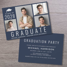 Minimal Modern 4 Foto Blue Graduation Party