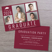 Minimal Modern 4 Foto Burgundy Graduation Party
