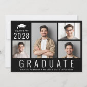 Minimal Modern 4 Foto Collage Black Abschluss Ankündigung (Vorderseite)