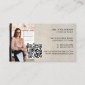 Minimal Modern Beige Stone texture Photo QR Code Visitenkarte (Vorderseite)