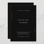 Minimal Modern Black 21. Geburtstag Einladung (Vorne/Hinten)