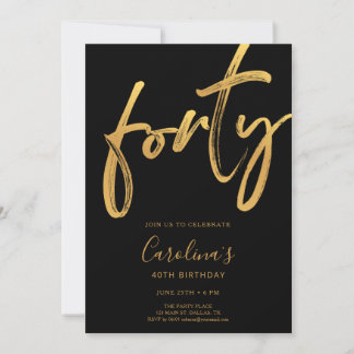 Minimal Modern Black & Gold 40th Birthday Einladung
